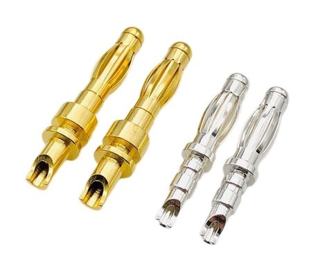 Customized Size 4mm Male Banana Plug Connector Dengan Emas Dan Threaded Shroud Dijamin