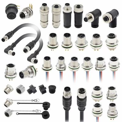 M12 Series Circular Connector Male Plug 5pin belakang sekrup Panel pemasangan M16 * 1.5 PG9