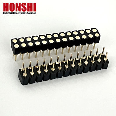 2.54mm Double Row PCB H3.0mm 7.4mm Straight Brass Machined Round Female Header Connector