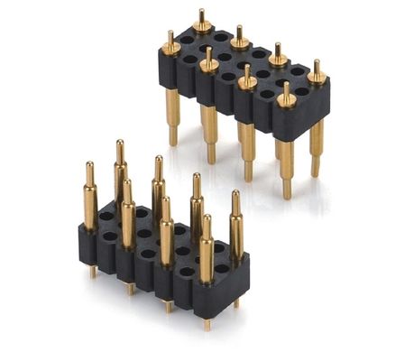 Custom 5.08mm Pitch Pogo Pin Connector Male 8 Pin 4.0mm Tiga Baris Musim Semi dimuat