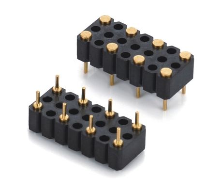 Custom 5.08mm Pitch Pogo Pin Connector Male 8 Pin 4.0mm Tiga Baris Musim Semi dimuat