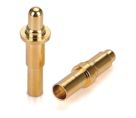 Pria Solder 9.5mm Pogo Pin Connector Kuningan 3.2mm Tinggi Spring Loaded Plated Emas