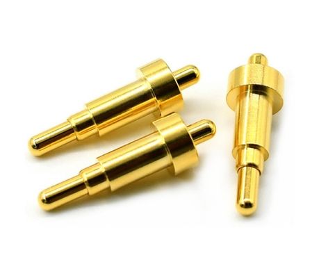Pria Solder 9.5mm Pogo Pin Connector Kuningan 3.2mm Tinggi Spring Loaded Plated Emas