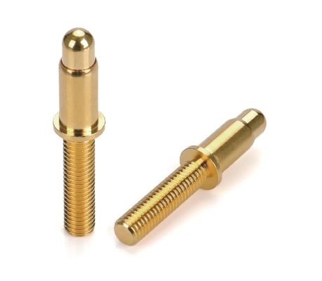 Pria Solder 9.5mm Pogo Pin Connector Kuningan 3.2mm Tinggi Spring Loaded Plated Emas