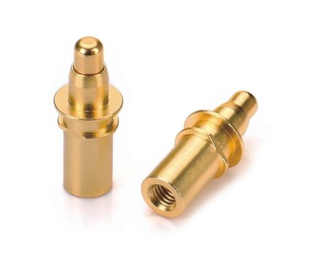 Pria Solder 9.5mm Pogo Pin Connector Kuningan 3.2mm Tinggi Spring Loaded Plated Emas