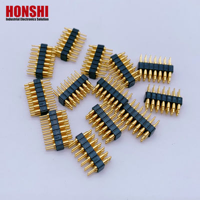 Disesuaikan 2.0mm Pitch Brass Pogo Pin 2 Row 14Pin Spring Loaded Connectors Pria Jenis Kelamin