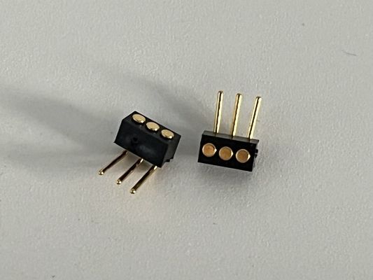 1.27mm 3pin Sudut Kanan Dip Tipe Kuningan Spring Loaded Magnetic Pogo Pin Connector