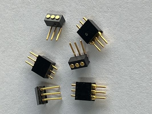 1.27mm 3pin Sudut Kanan Dip Tipe Kuningan Spring Loaded Magnetic Pogo Pin Connector