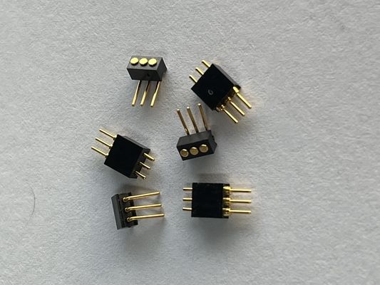 1.27mm 3pin Sudut Kanan Dip Tipe Kuningan Spring Loaded Magnetic Pogo Pin Connector