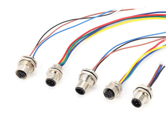 M12 Series Circular Connector Male Plug 5pin belakang sekrup Panel pemasangan M16 * 1.5 PG9