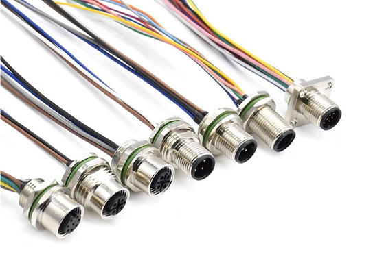 M12 Series Sirkular Wire Connector Socket 12 pin Bagian belakang sekrup Panel Mounting