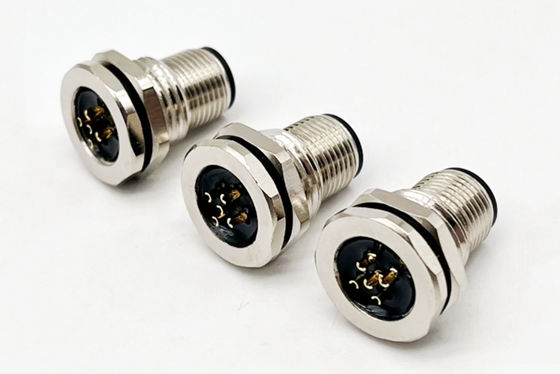 M12 Series Circular Connector Male Plug 5pin belakang sekrup Panel pemasangan M16 * 1.5 PG9