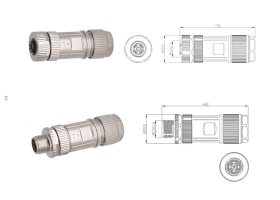 Zinc Alloy Shell Connector M12 8 Pin Male Ethernet Connector Assembly
