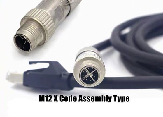 Penghubung M12 Kode X Lingkaran Ethernet 8 Pin Male Female Plug Connector Screw assembly