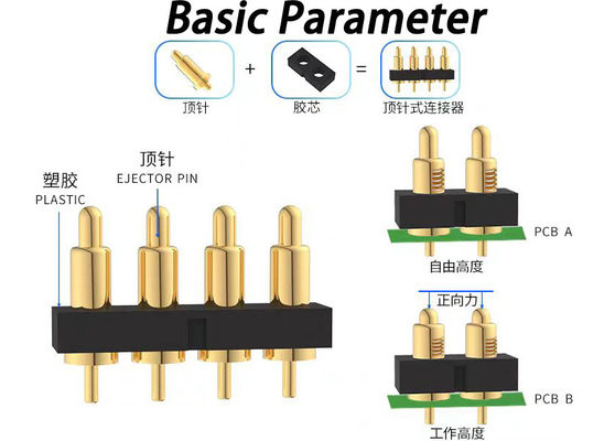 2.54mm Pitch Pogo Pin Connectors Spring Loaded H7.75mm Untuk Interkoneksi Pcb