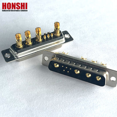 9w4 Solder Wire Communication D Sub Connector Gold Plated Male Mixed High Current 5+4 Core