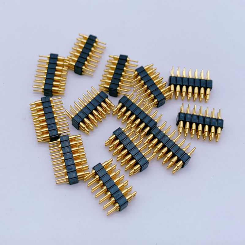Disesuaikan 2.0mm Pitch Brass Pogo Pin 2 Row 14Pin Spring Loaded Connectors Pria Jenis Kelamin