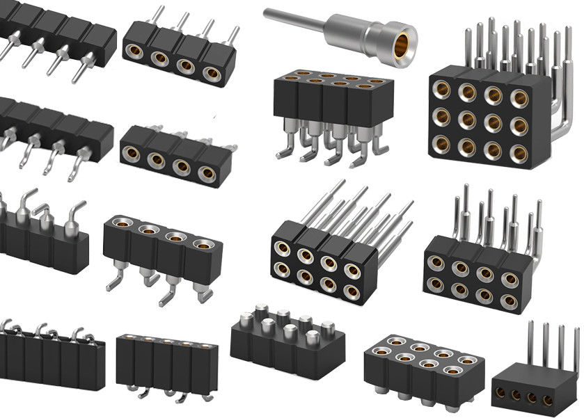 Dual Row PCB Round Pin Header Connector Mesin Header Wanita 1,27mm 2,0mm 2,54mm